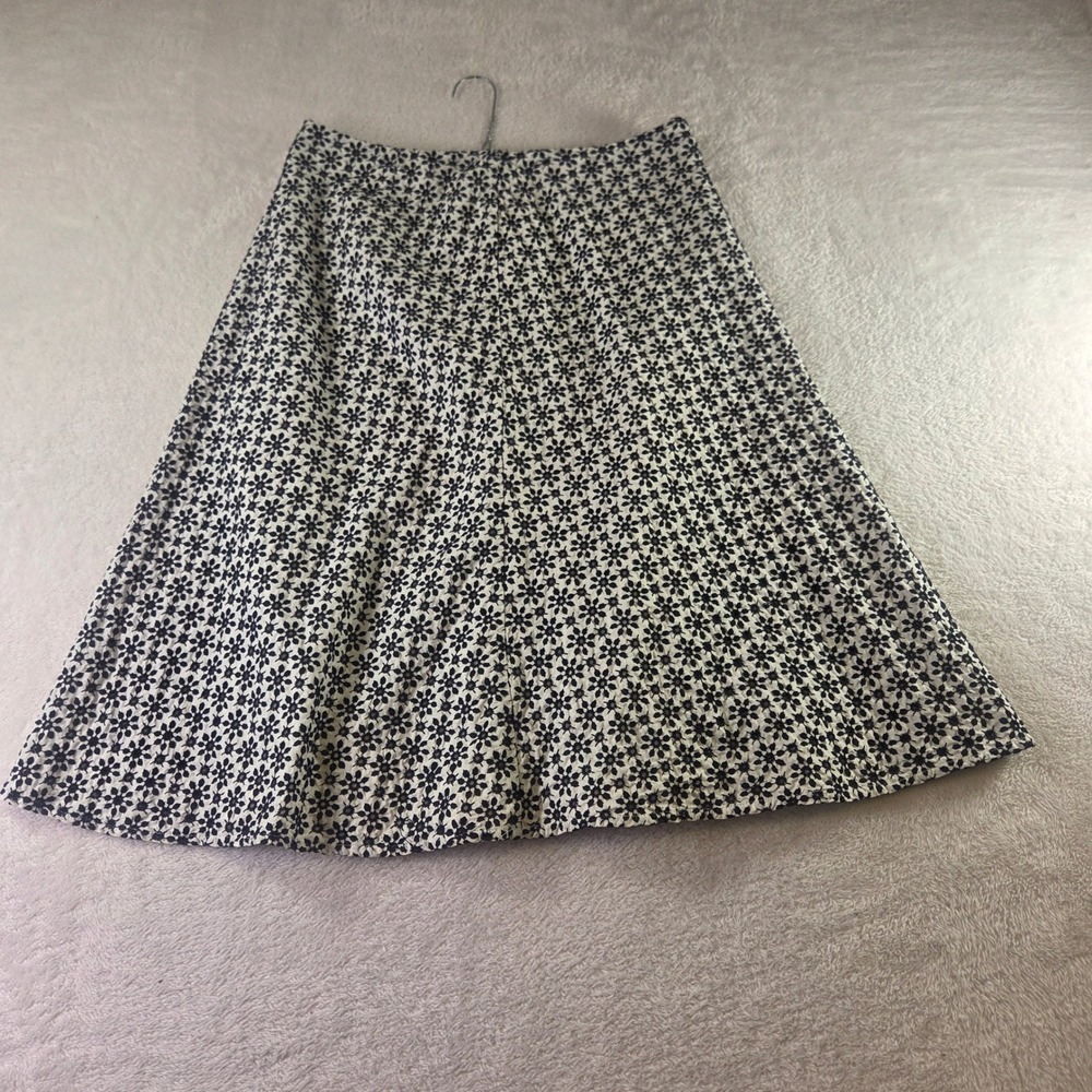 Autograph New York Womens Size 8 Black White Floral Eyelet A-Line Midi Skirt
